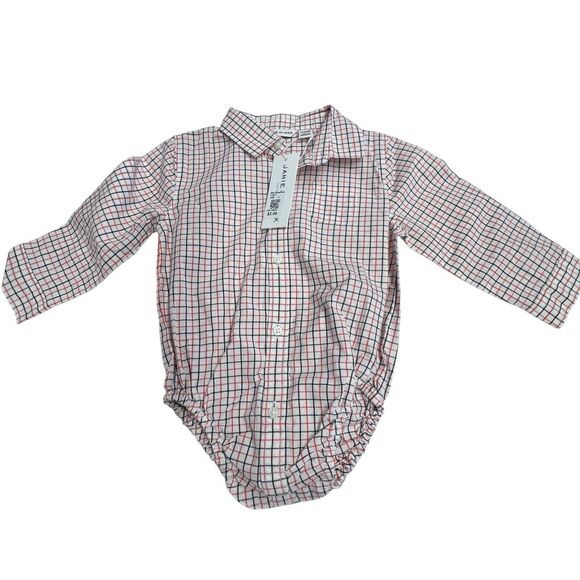 New Janie and Jack Baby Button Up Red‎ Blue Plaid One Piece 12-18m - Picture 1 of 5